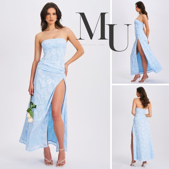 💙Xatia Blue Jacquard Textured High Slit Maxi Dress💙 - Picture 1 of 1